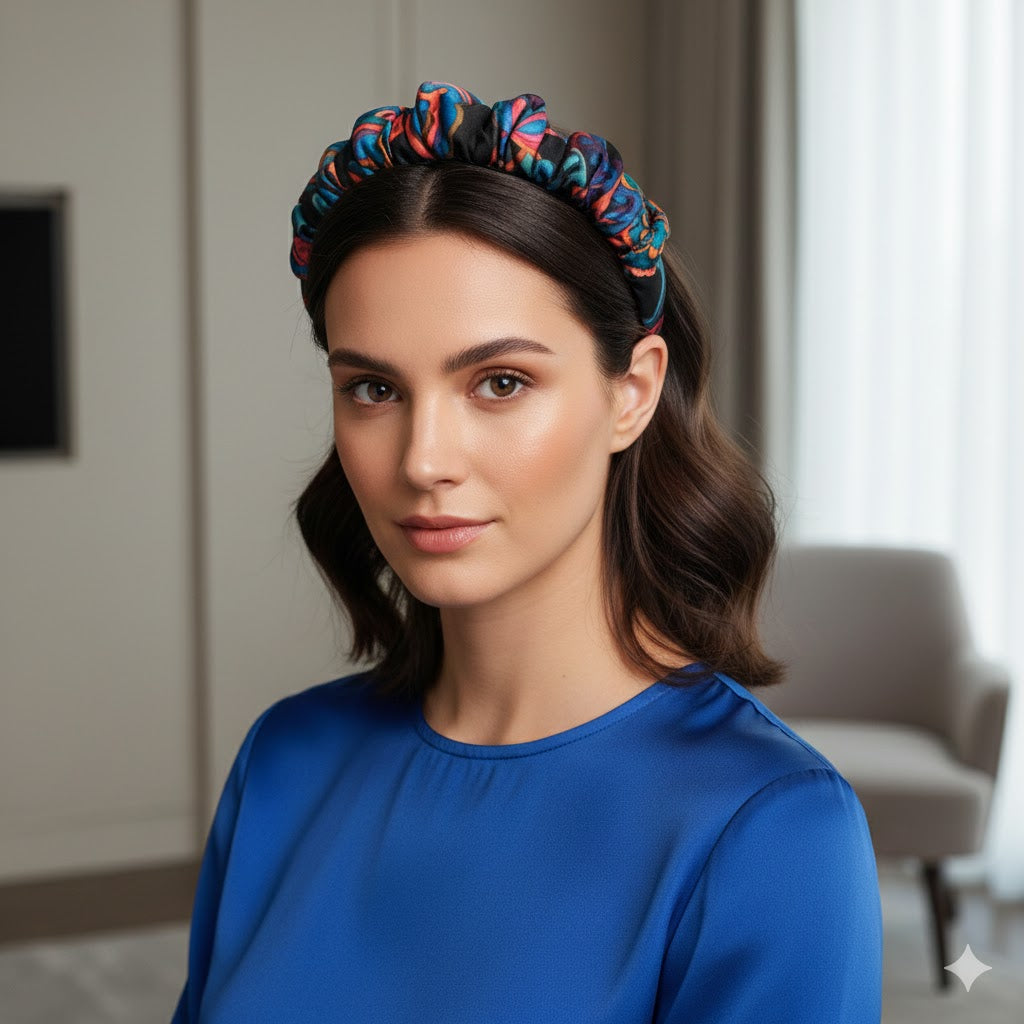 RENATA: Χειροποίητη στέκα, σατεν, scrunchie, multicolor, black
