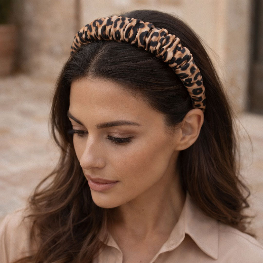 STEPHANIE: Χειροποίητη στέκα, σατεν, scrunchie, camel, black