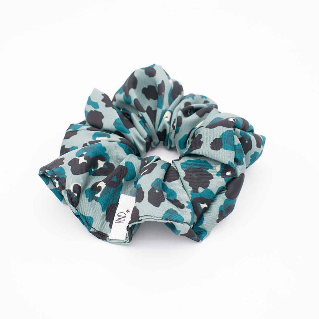 ABIA: Χειροποίητο Εμπριμέ λαστιχάκι μαλλιών scrunchie, black, teal