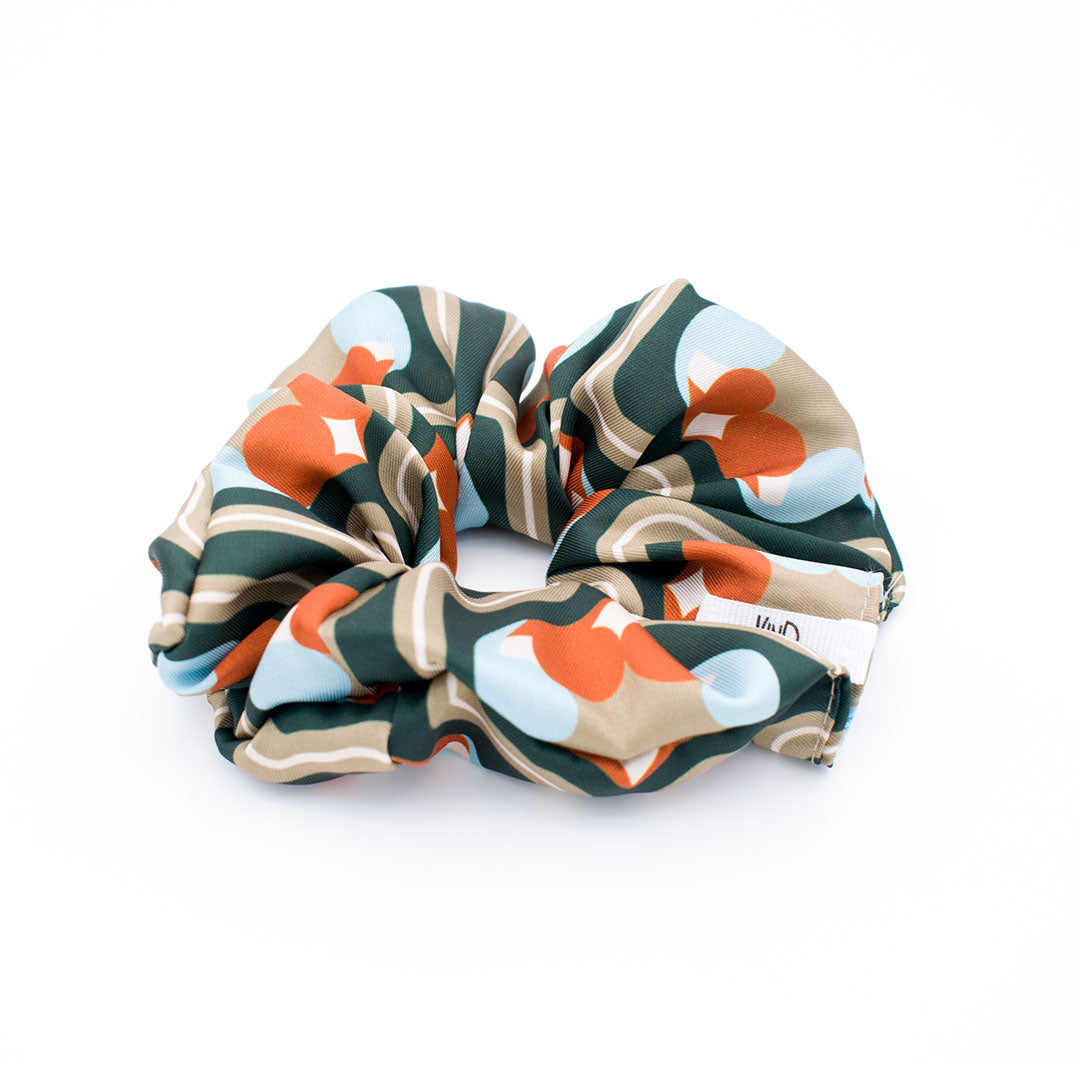 ROBERTA GREEN ORANGE: Χειροποίητο Εμπριμέ λαστιχάκι μαλλιών scrunchie, green, cinnamon
