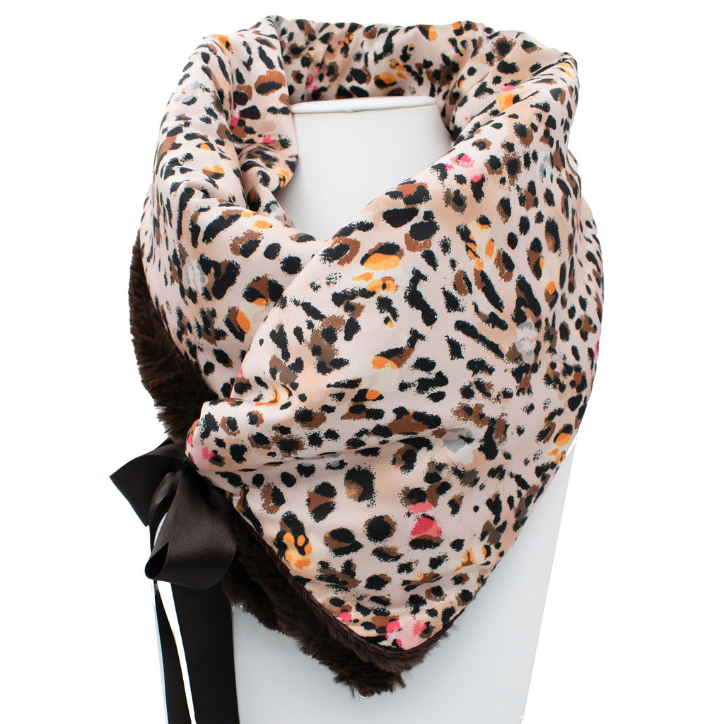 ARIANNA: Δετός λαιμός πράσινο brown, faux fur coffee, χειροποίητος