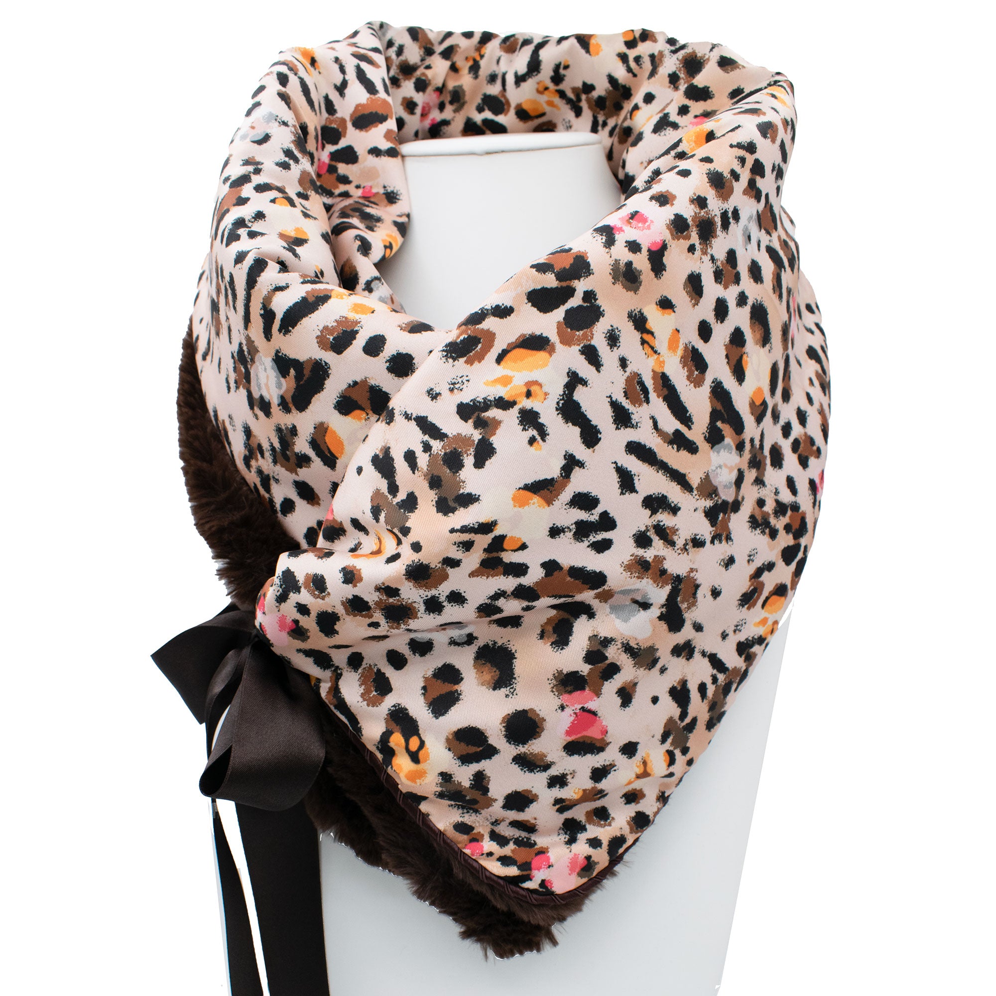 ARIANNA: Δετός λαιμός πράσινο brown, faux fur coffee, χειροποίητος