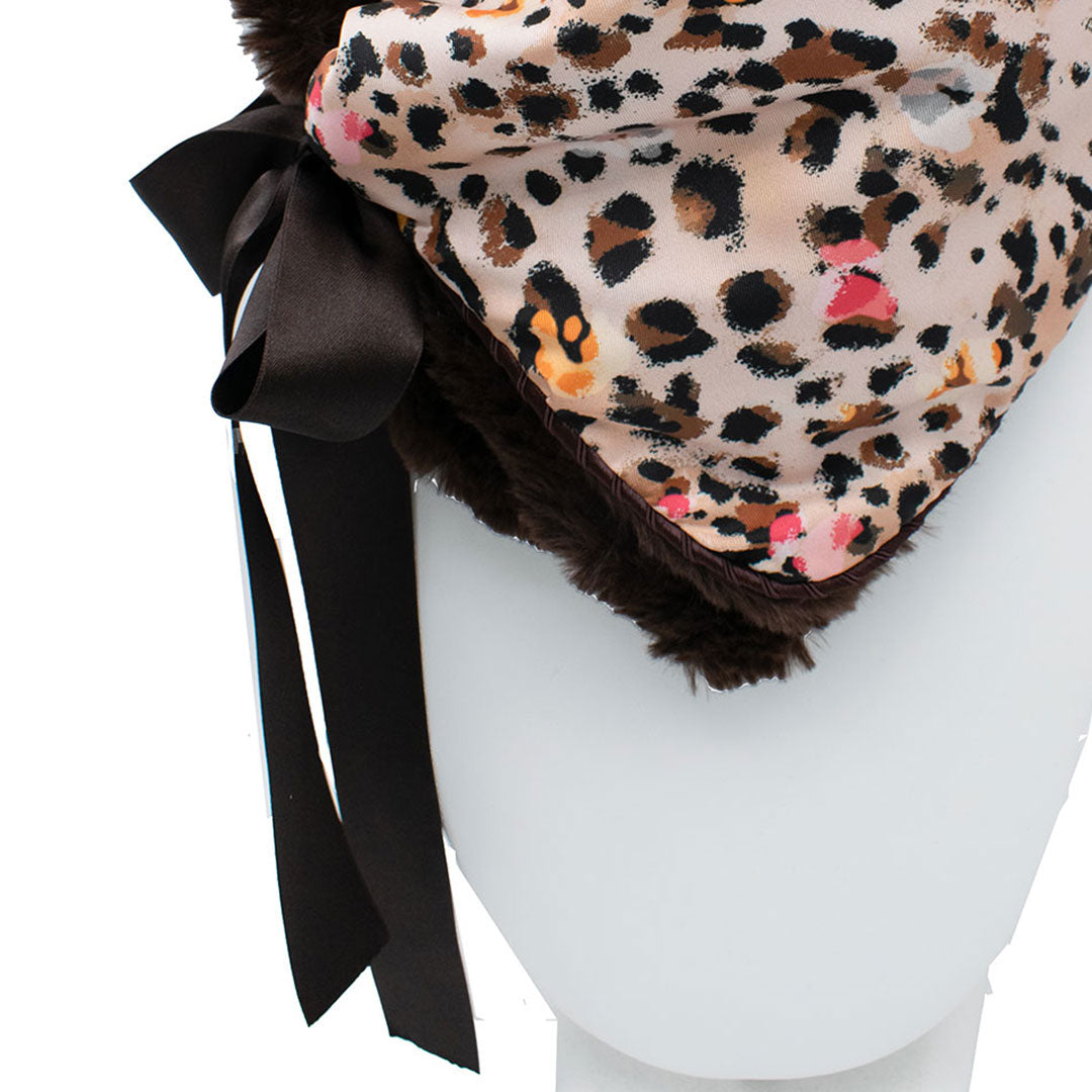 ARIANNA: Δετός λαιμός πράσινο brown, faux fur coffee, χειροποίητος