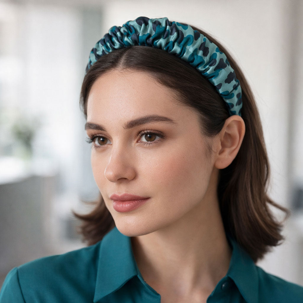 ABIA: Χειροποίητη στέκα, σατεν, scrunchie μαύρο, teal