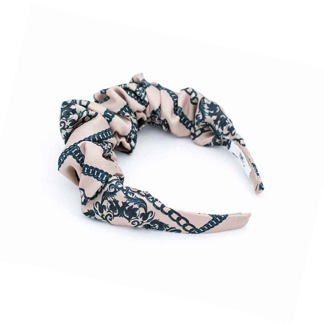 DORIAN: Χειροποίητη στέκα, σατεν, scrunchie μπεζ, teal
