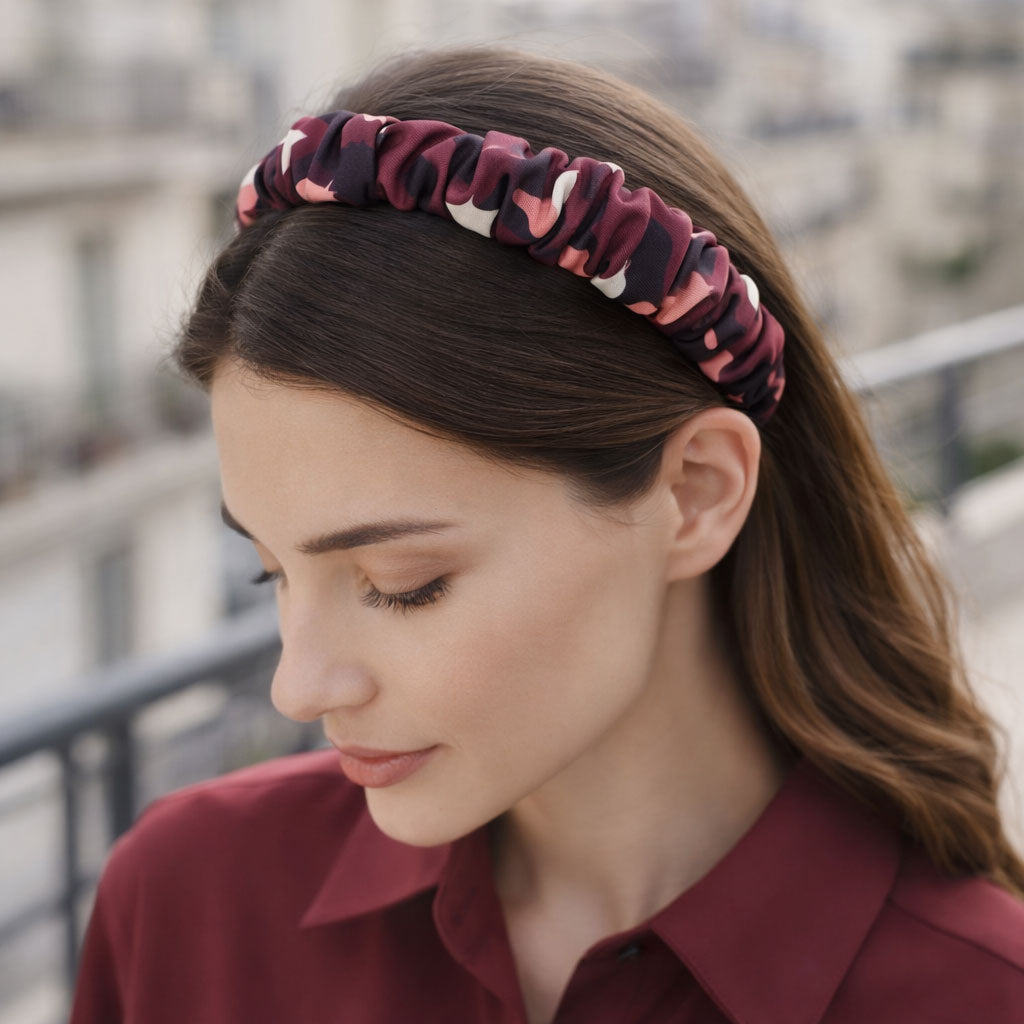 ROSARIA BORDEAUX: Χειροποίητη στέκα, σατεν, scrunchie bordeaux