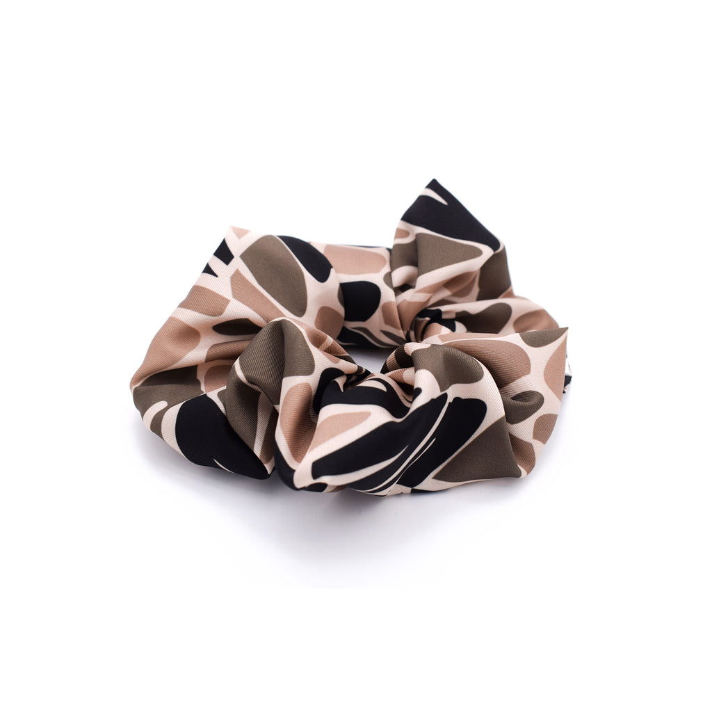 FLORENCE: Χειροποίητο Εμπριμέ λαστιχάκι μαλλιών scrunchie, μπεζ & μόκα