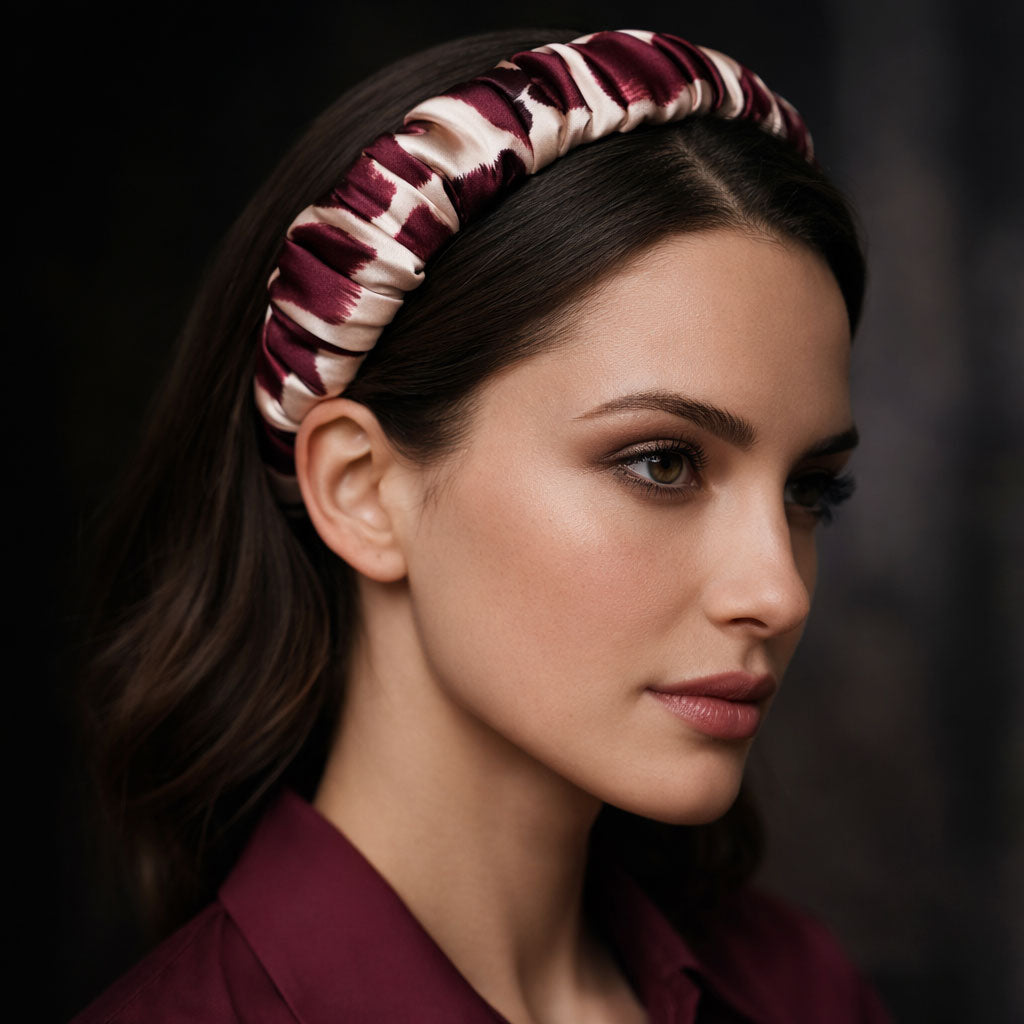 FEZ: Χειροποίητη στέκα, σατεν scrunchie beige, bordeaux