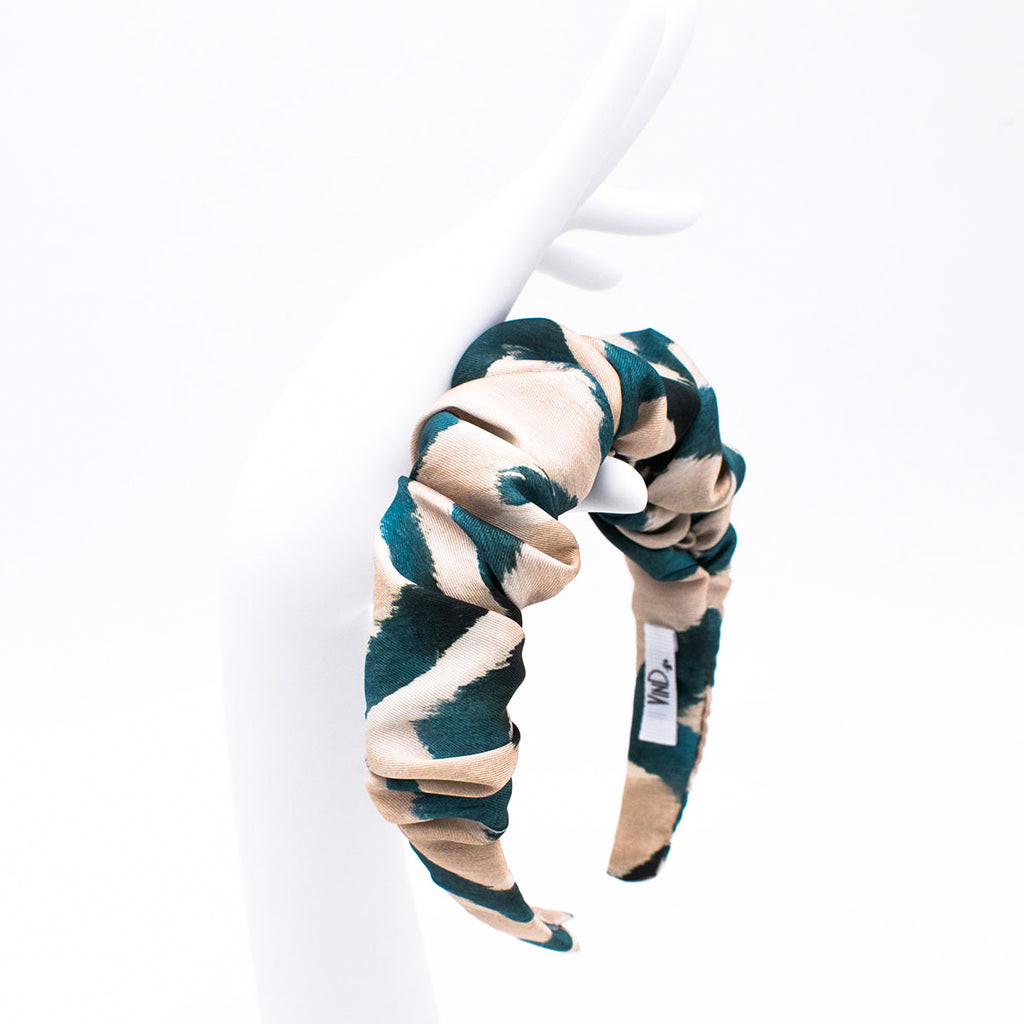 IFRAN: Χειροποίητη στέκα, σατεν, scrunchie beige, teal