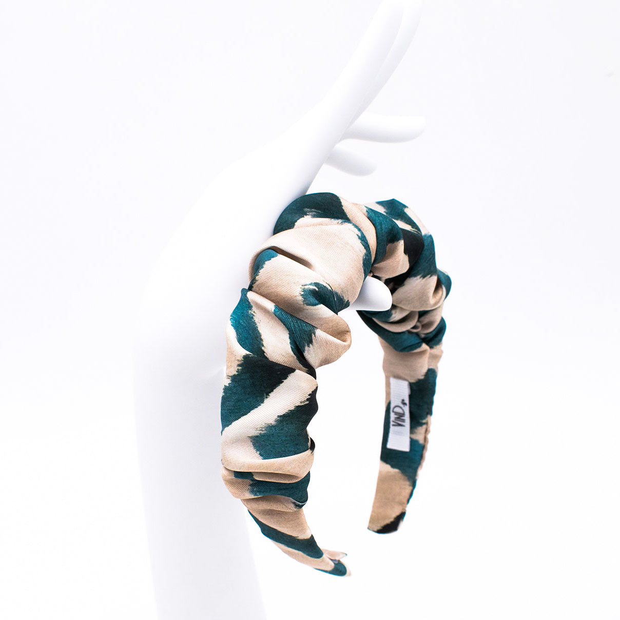 IFRAN: Χειροποίητη στέκα, σατεν, scrunchie beige, teal