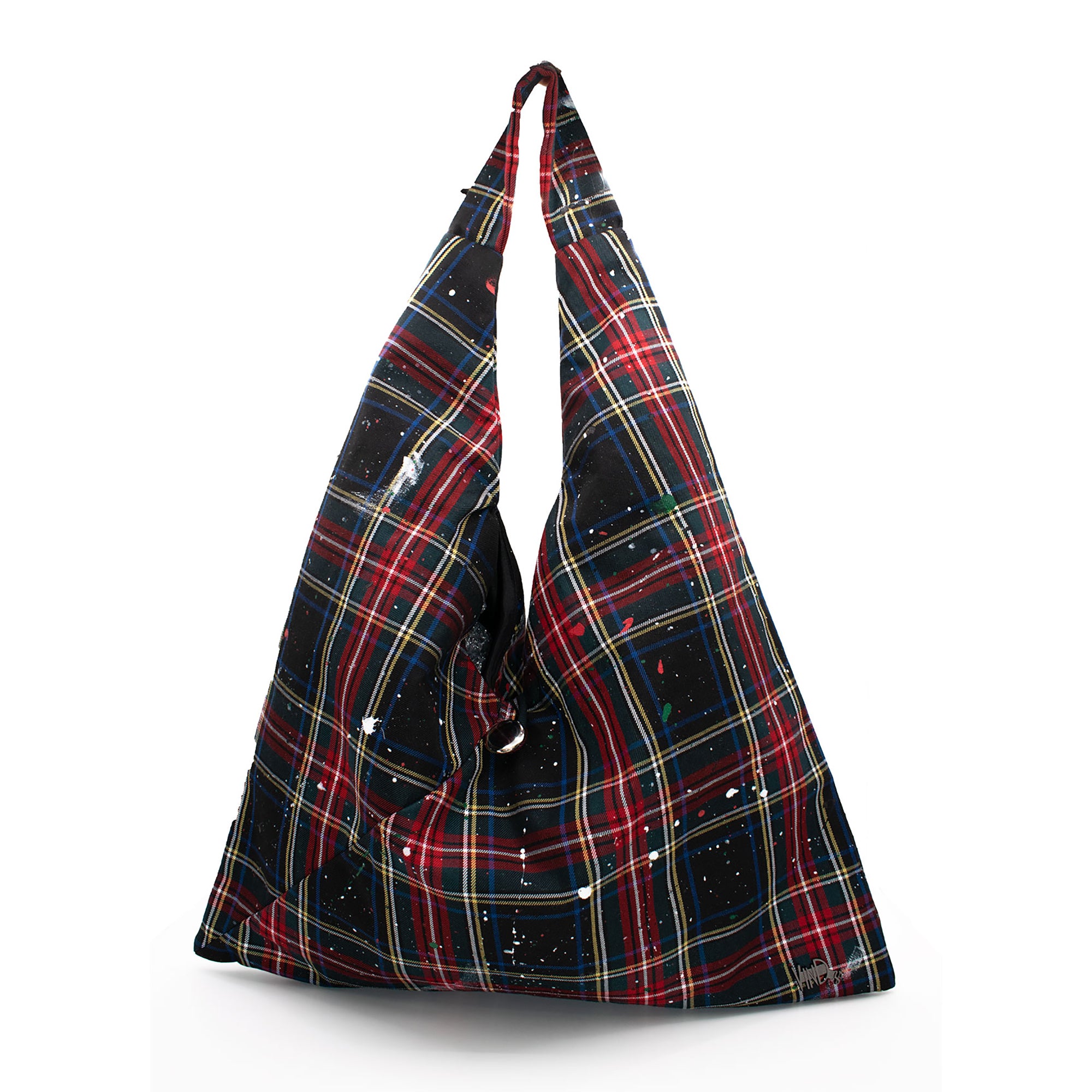 MELANIE BLACK RED: Χειροποίητη τσάντα oversized, καρό καμπαρντίνα, μαύρο, κόκκινο