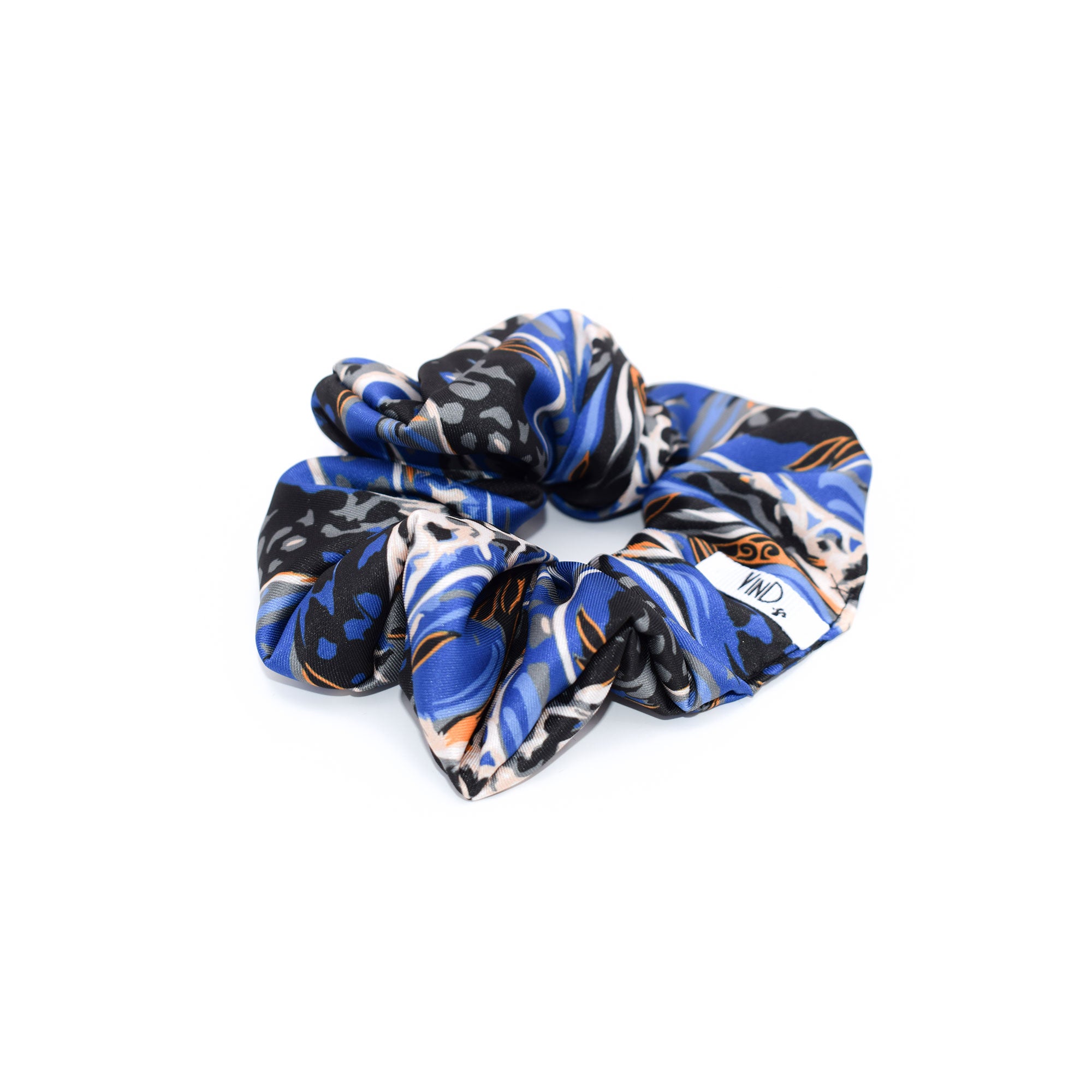 ANELIZ: Χειροποίητο Εμπριμέ λαστιχάκι μαλλιών scrunchie, μπεζ, γκρι