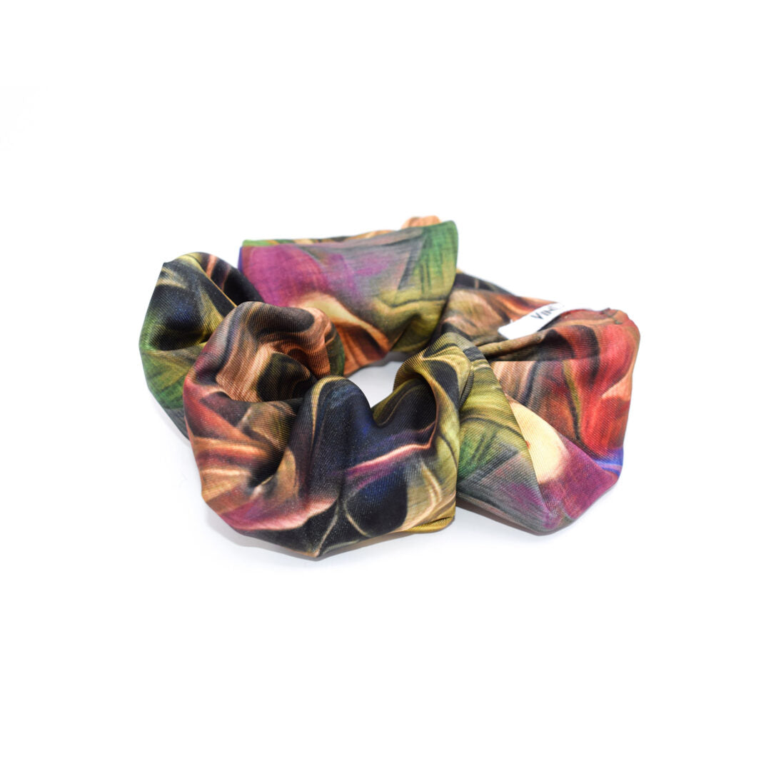 CHIARRA GREEN: Χειροποίητο Εμπριμέ λαστιχάκι μαλλιών scrunchie, olive, green