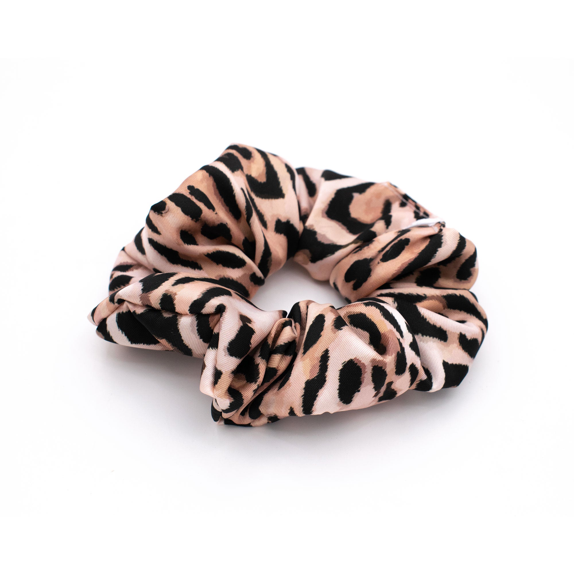 HAFSA: Χειροποίητο Εμπριμέ λαστιχάκι μαλλιών scrunchie, coffee, beige, black