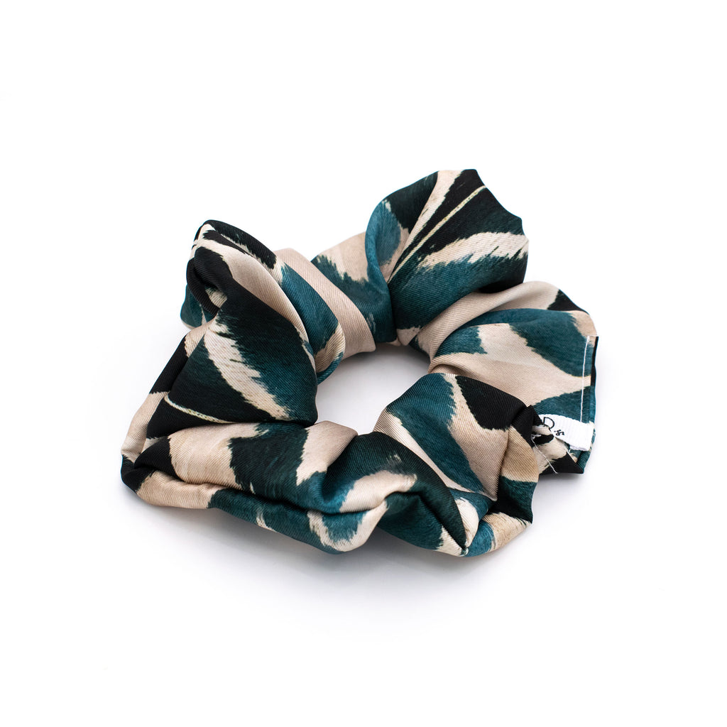 IFRAN: Χειροποίητο Εμπριμέ λαστιχάκι μαλλιών scrunchie, beige, teal
