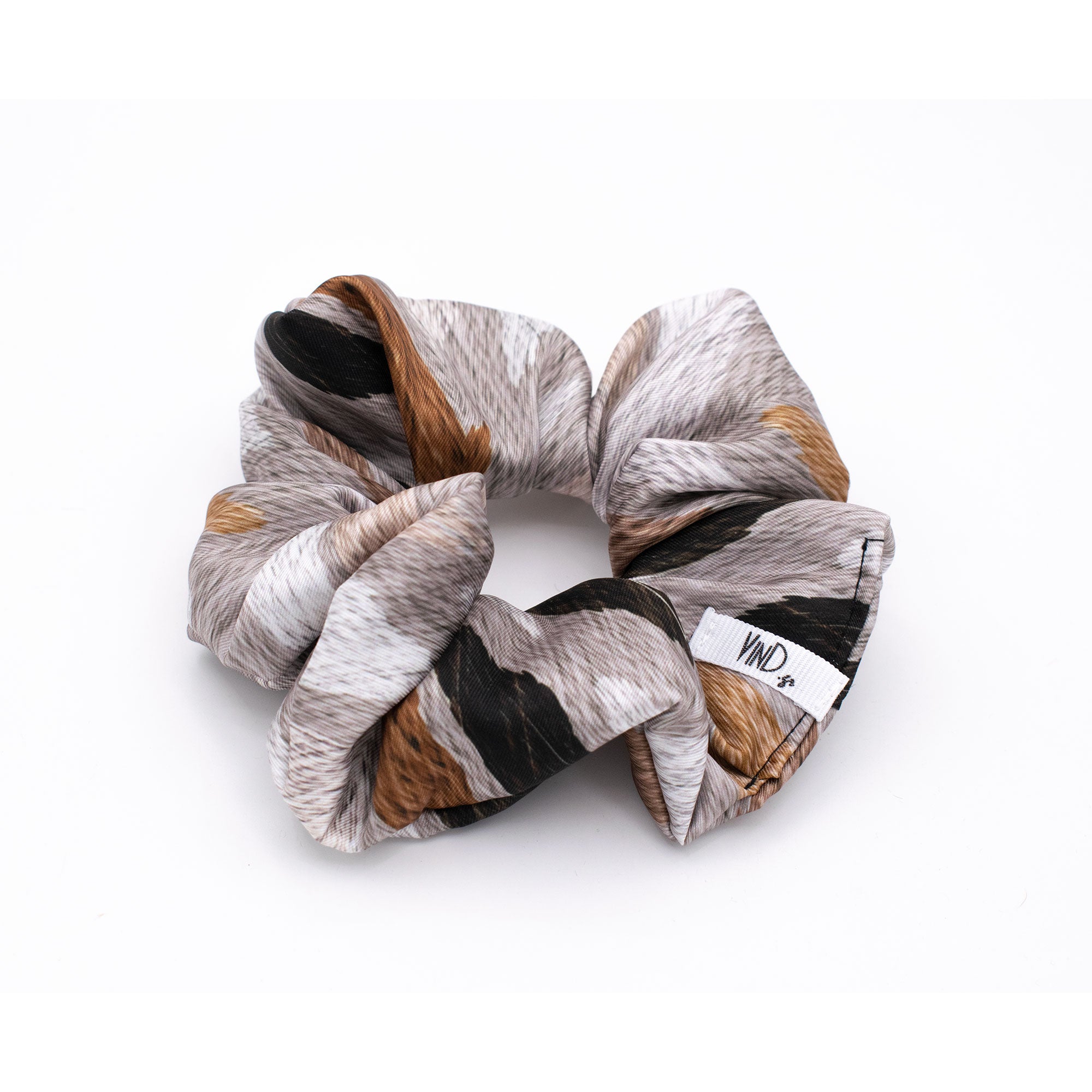 INKA: Χειροποίητο Εμπριμέ λαστιχάκι μαλλιών scrunchie, mocha, blue