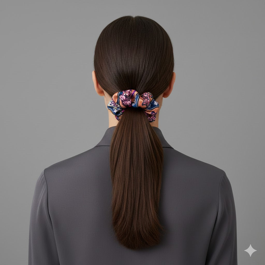 OFELIA ORANGE BLUE: Χειροποίητο λαστιχάκι μαλλιών scrunchie, blue, orange