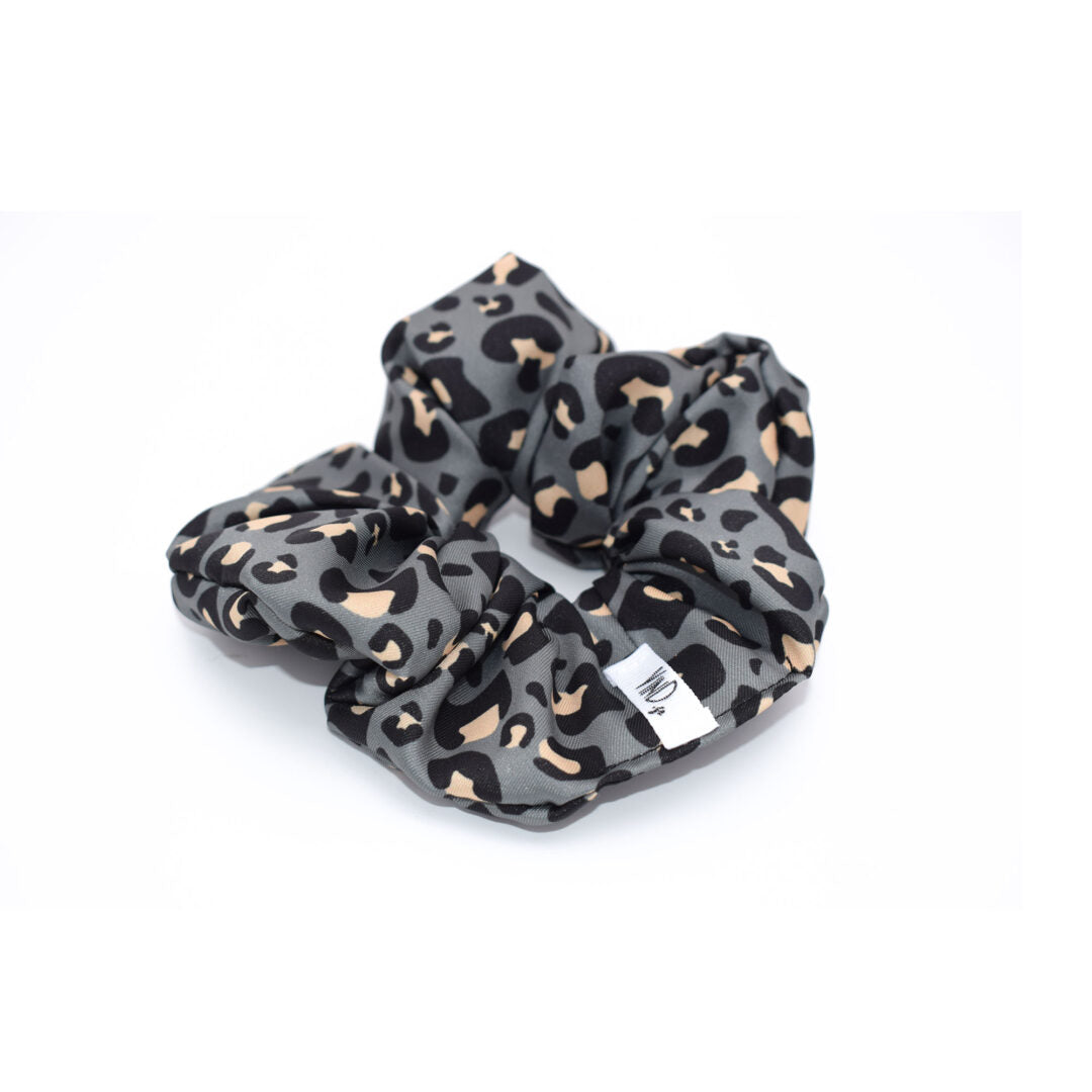 RAHEL GREY: Χειροποίητο  Εμπριμέ λαστιχάκι μαλλιών scrunchie, anthracite, beige