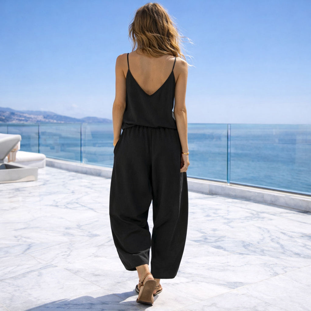 BLACK BARREL PANTS: Χειροποίητη παντελόνα, βισκόζ