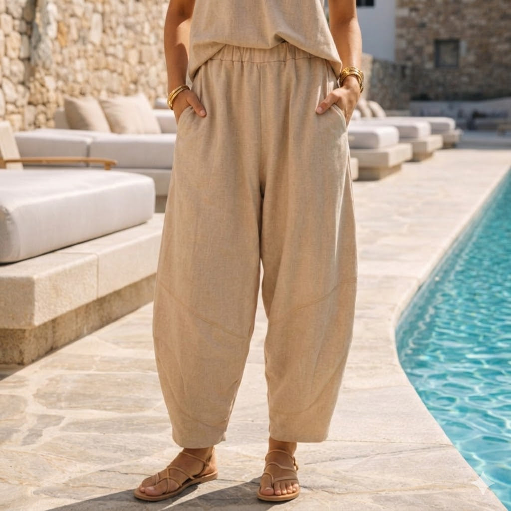 DESERT SAND BARREL PANTS: Χειροποίητη παντελόνα, βισκόζ