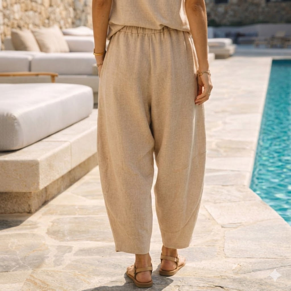 DESERT SAND BARREL PANTS: Χειροποίητη παντελόνα, βισκόζ