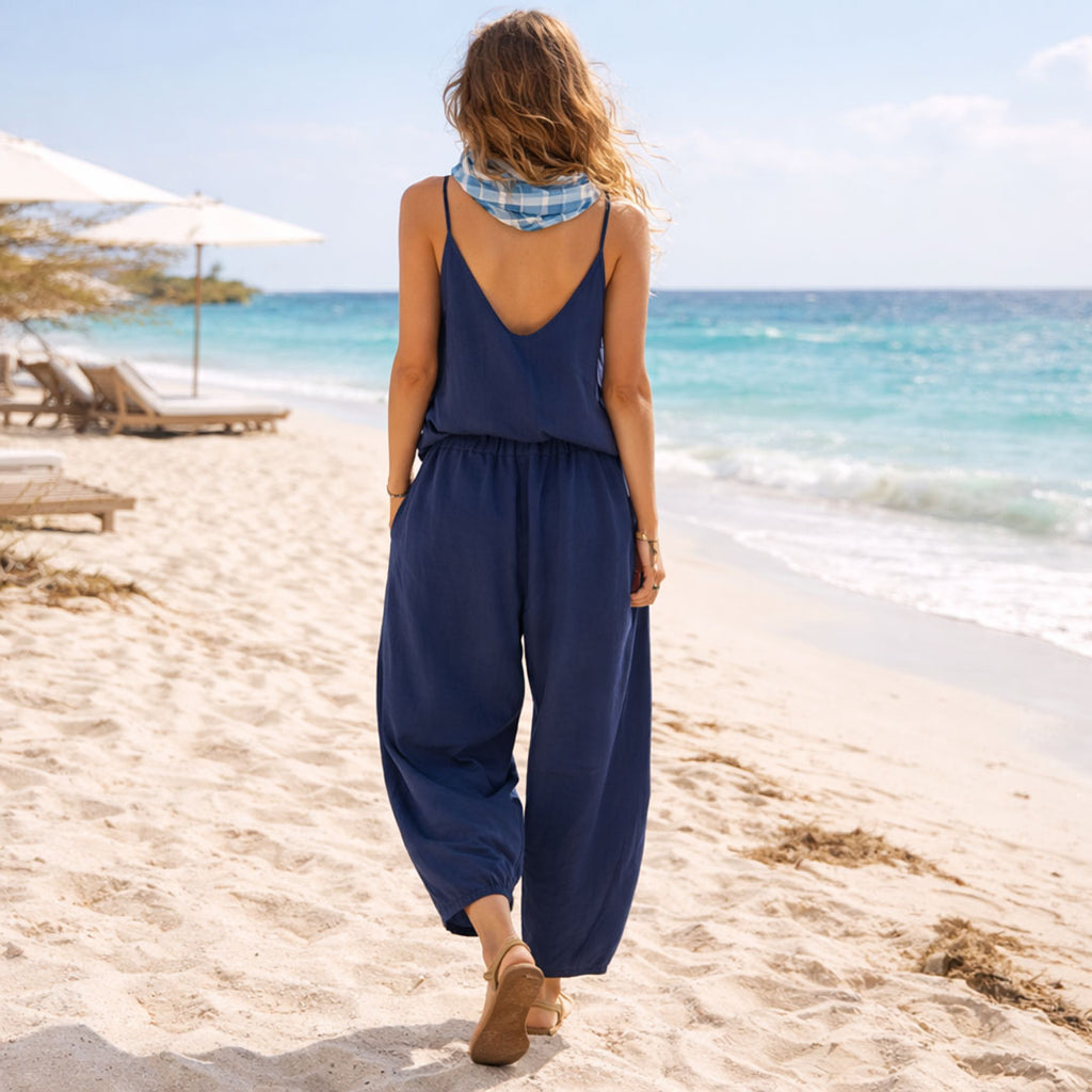 NAVY BLUE STRAP TOP: Χειροποίητο τοπ, με V και ραντάκι, βισκόζ