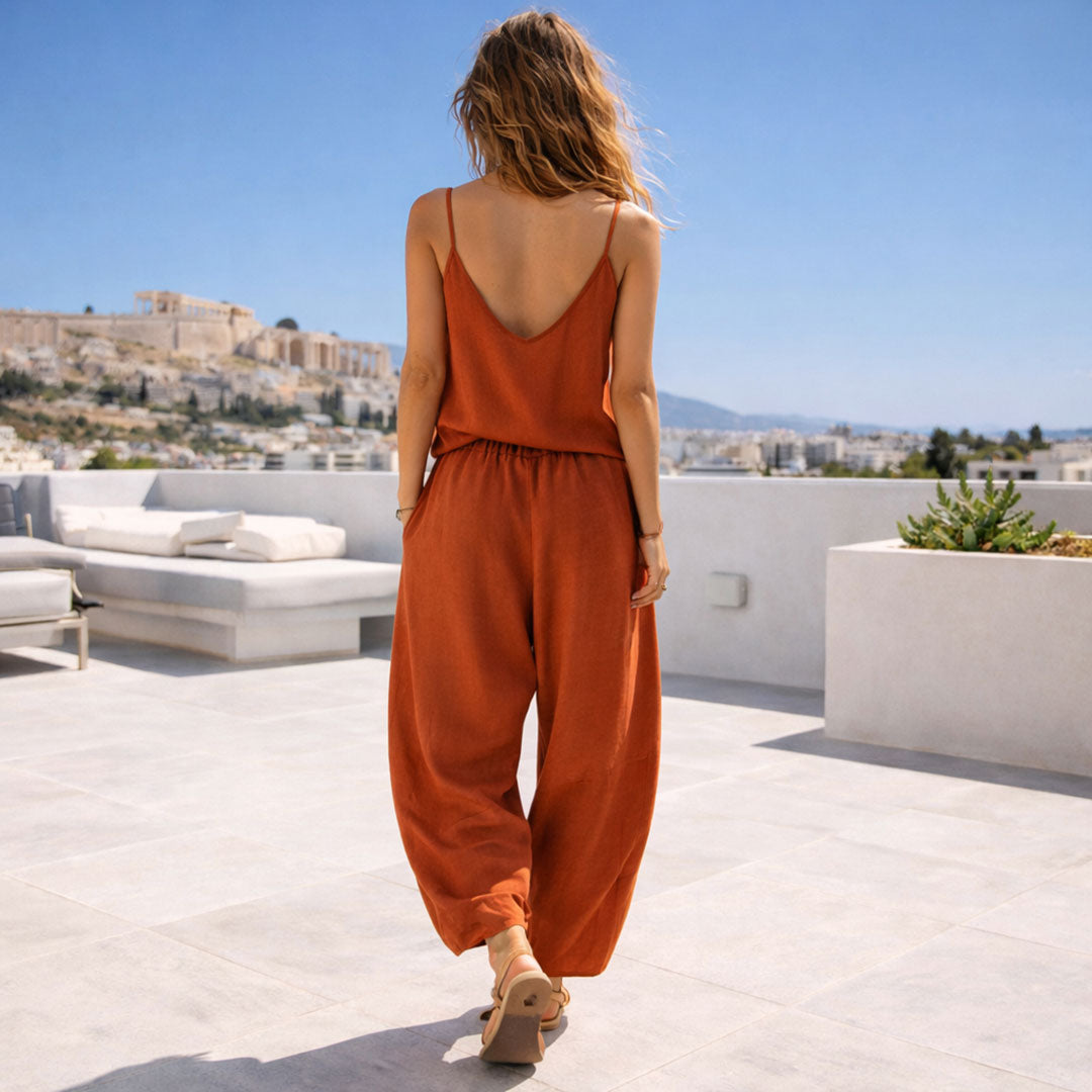 TERRACOTTA STRAP TOP: Χειροποίητο τοπ, με V και ραντάκι, βισκόζ