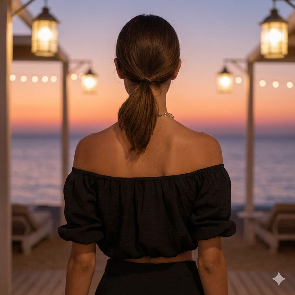 BLACK CROP TOP: Χειροποίητο off-shoulder τοπ, puff μανίκια, βισκόζ