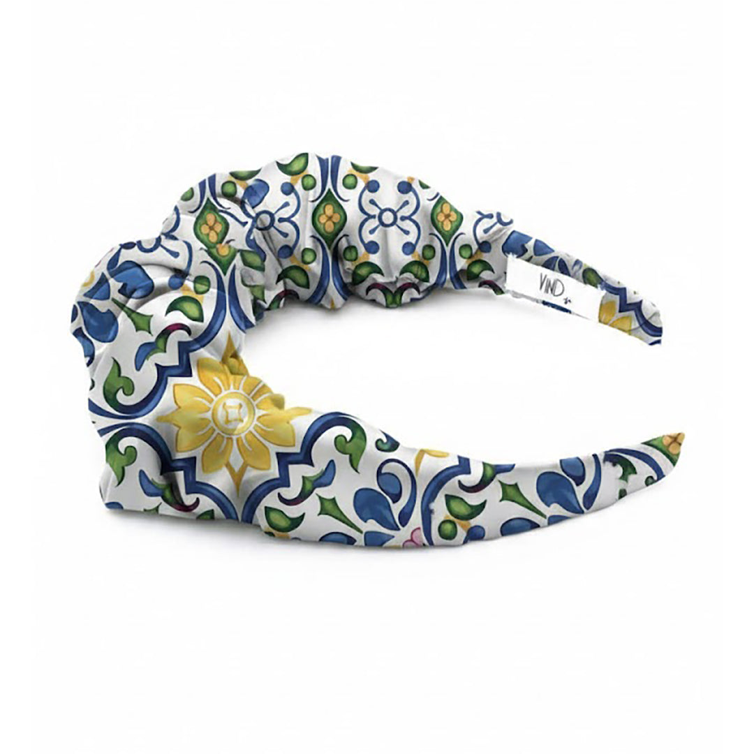 SORENTO: Εμπριμε στέκα μαλλιών, royal blue, κίτρινο, σατεν, χειροποίητη