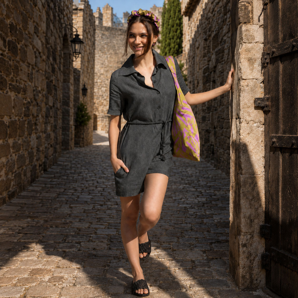 Jumpsuit, φόρμα, ζώνη κορδόνι, λινό - βισκόζη, 6 χρώματα