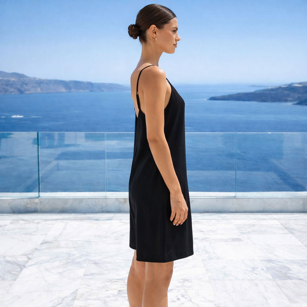 BLACK JUMPSUIT: Χειροποίητη, ολόσωμη κοντή φορμα, βισκόζ