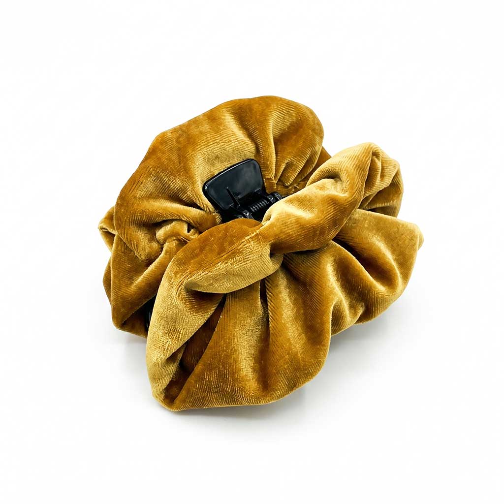Βελούδινο Κλαμερ | Velvet Hair Claw Clip - Camel Gold