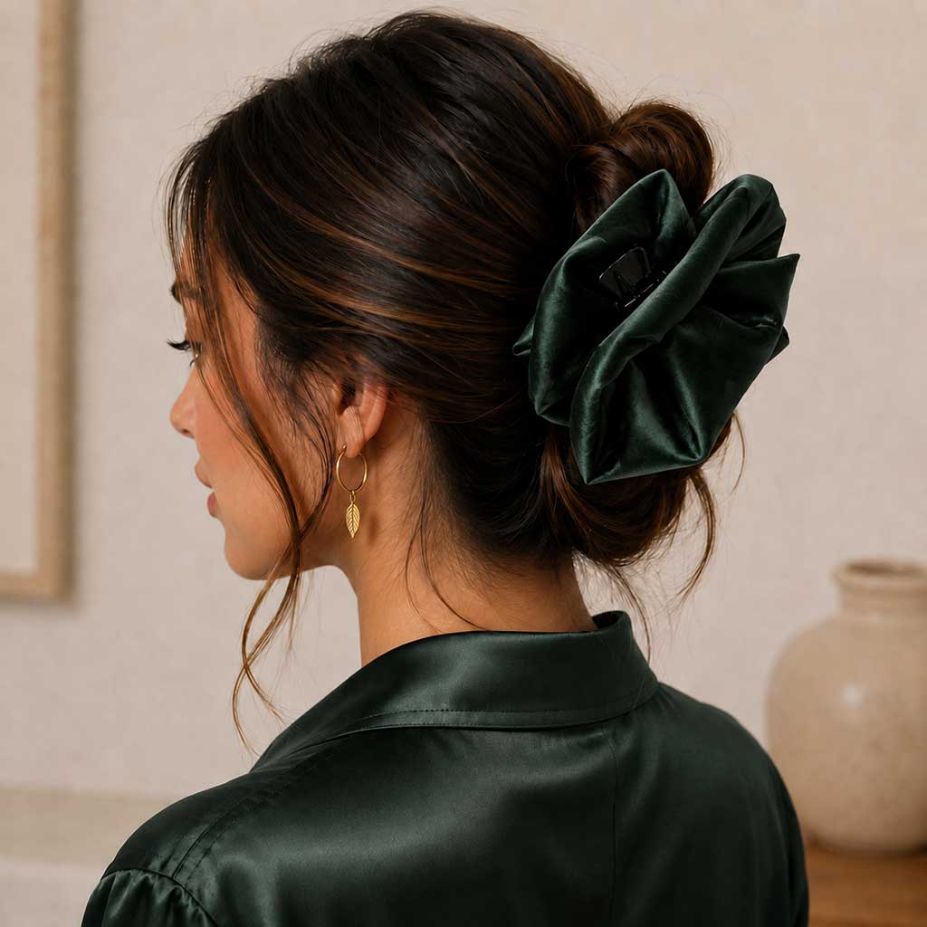Βελούδινο Κλαμερ | Velvet Hair Claw Clip - Green