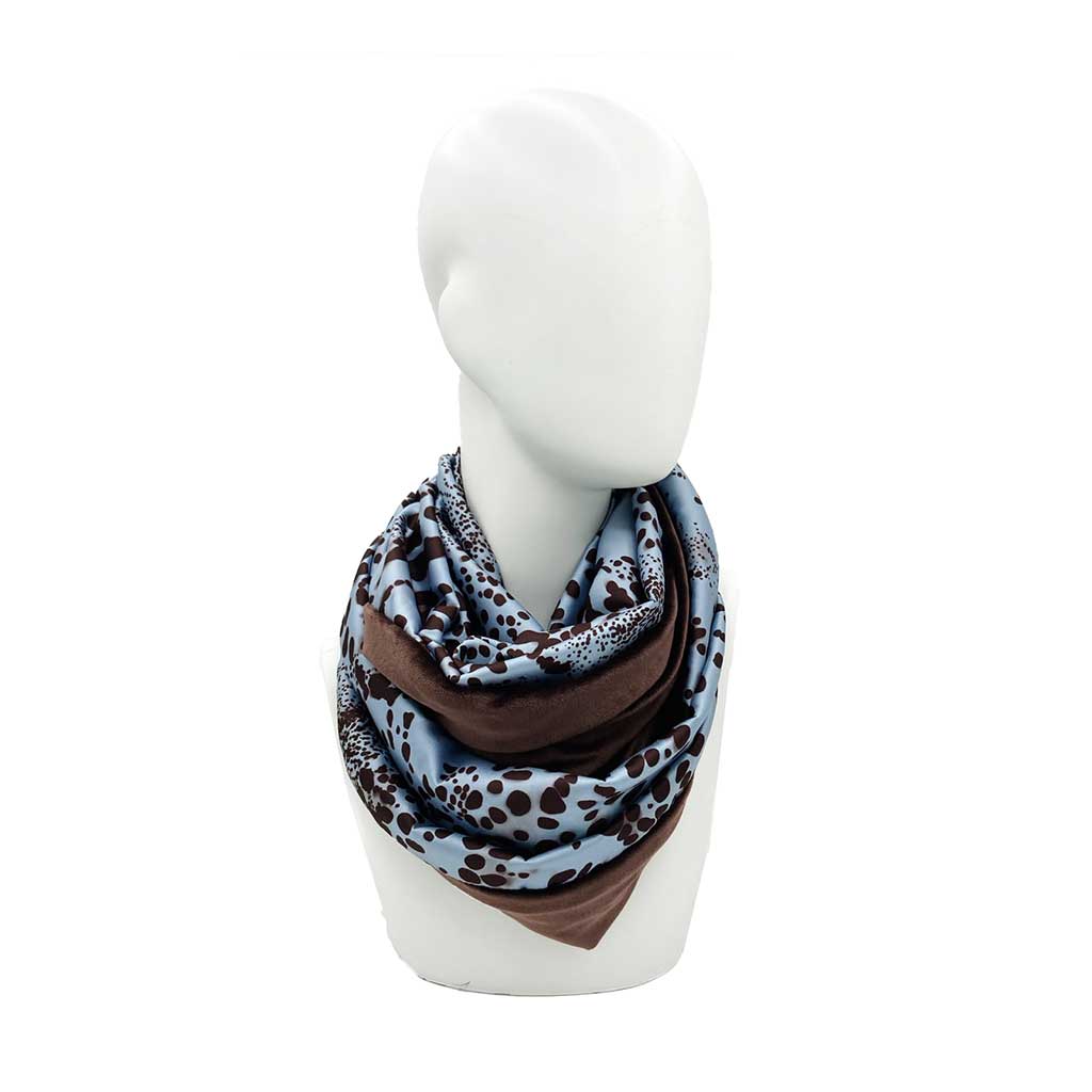 Emeline Infinity Scarf με animal print σε σιέλ και καφέ αποχρώσεις και καφέ βελούδο – VinD.gr by Dora Vintzilaiou