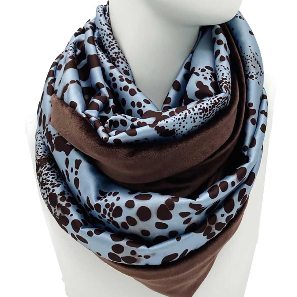Emeline Infinity Scarf με animal print σε σιέλ και καφέ αποχρώσεις και καφέ βελούδο – VinD.gr by Dora Vintzilaiou