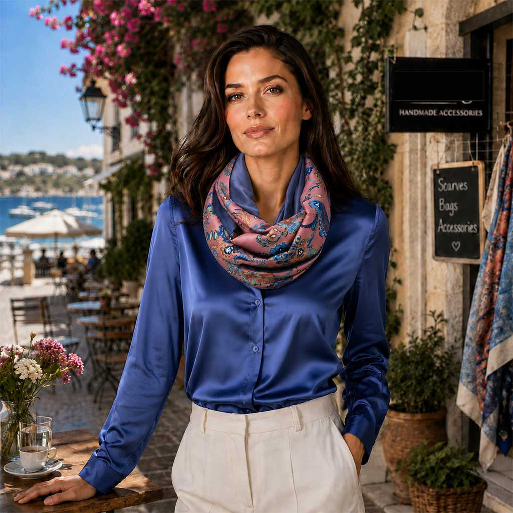 Paisley print σε σάπιο μήλο και μπλε του Infinity φουλαριού MILLA