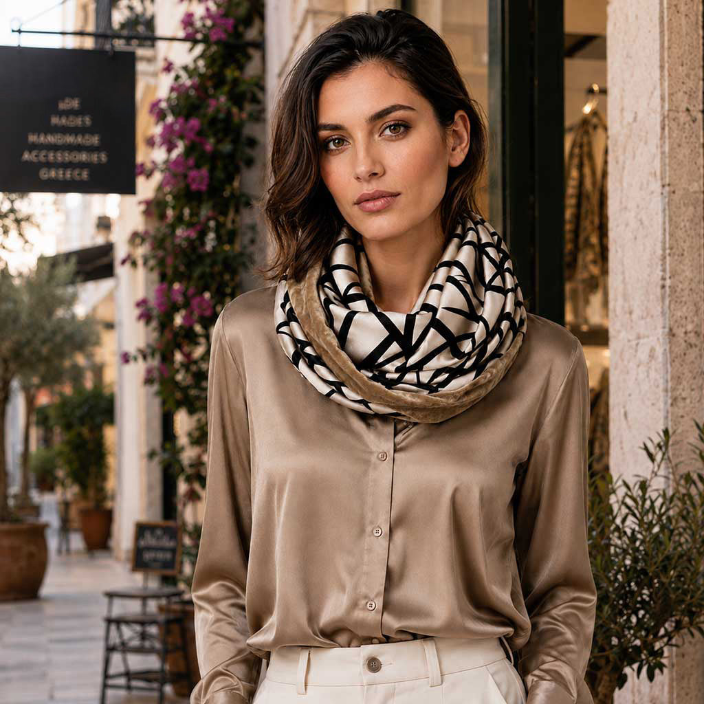 Giraffe print σε γκρι και μαύρο του Infinity φουλαριού NERINA GREY