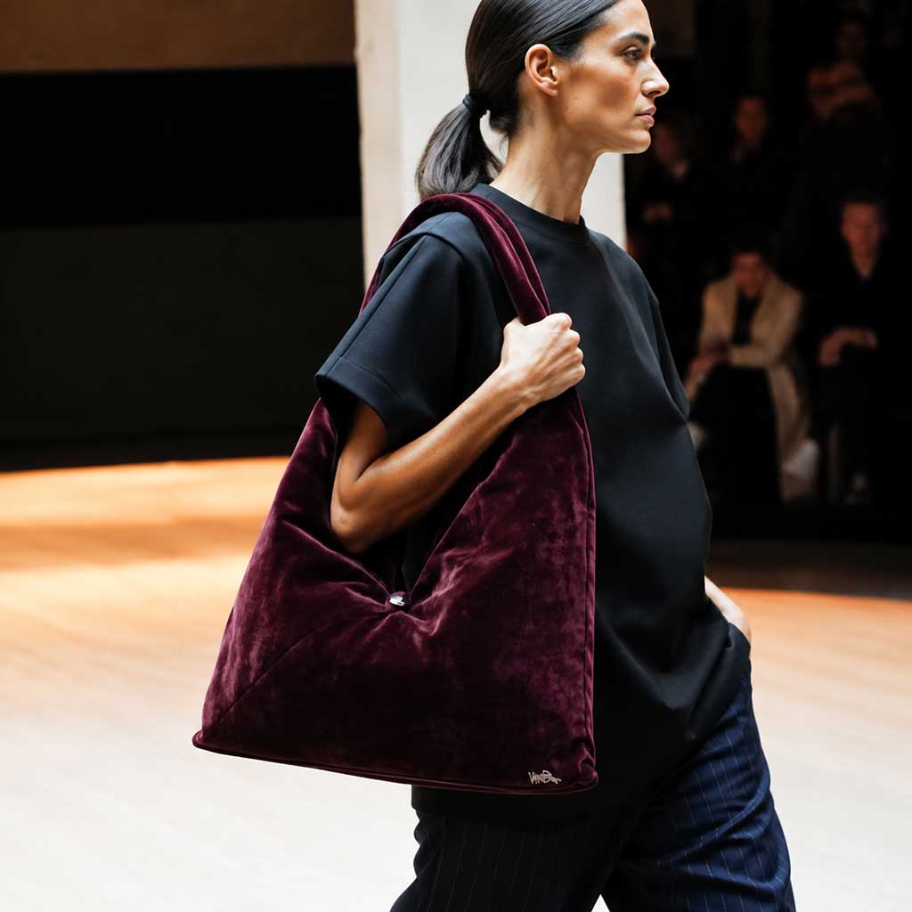OVERSIZED | Χειροποίητη Βελούδινη Τσάντα Ώμου Shopper - Bordeaux