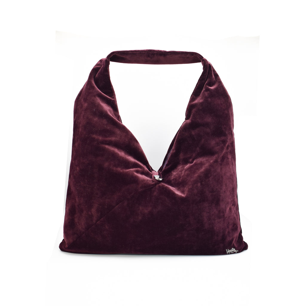 OVERSIZED | Χειροποίητη Βελούδινη Τσάντα Ώμου Shopper - Bordeaux