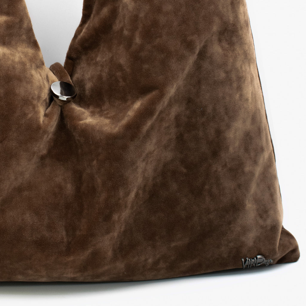 OVERSIZED | Χειροποίητη Βελούδινη Τσάντα Ώμου Shopper - Coffee