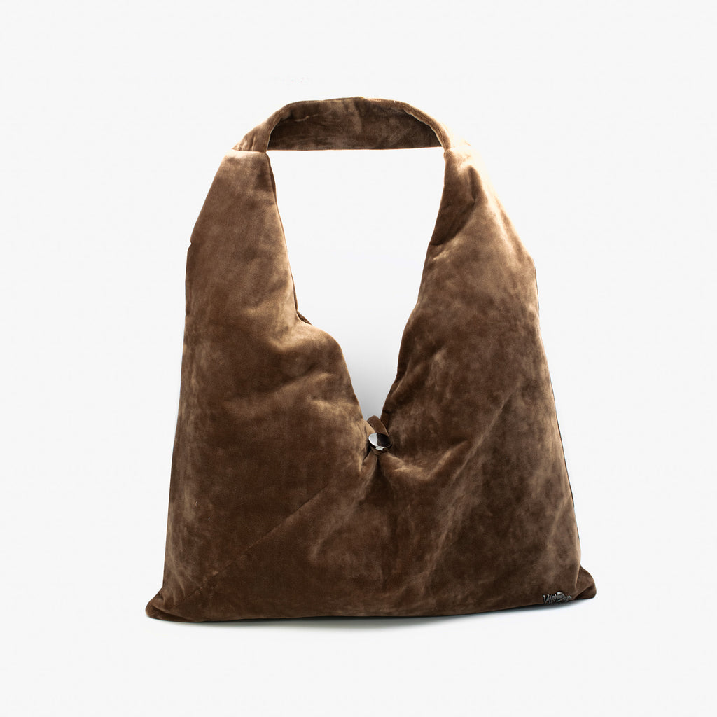 OVERSIZED | Χειροποίητη Βελούδινη Τσάντα Ώμου Shopper - Coffee