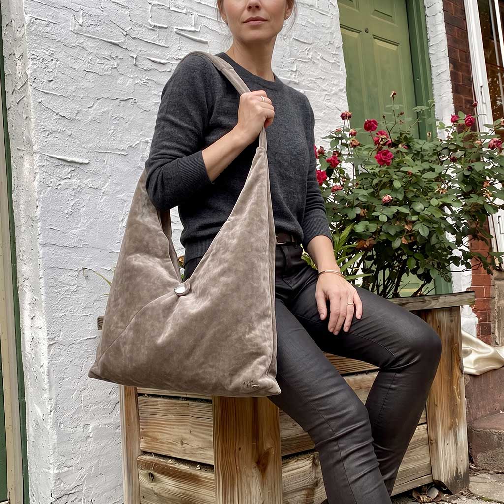 OVERSIZED | Χειροποίητη Βελούδινη Τσάντα Ώμου Shopper - Elephant
