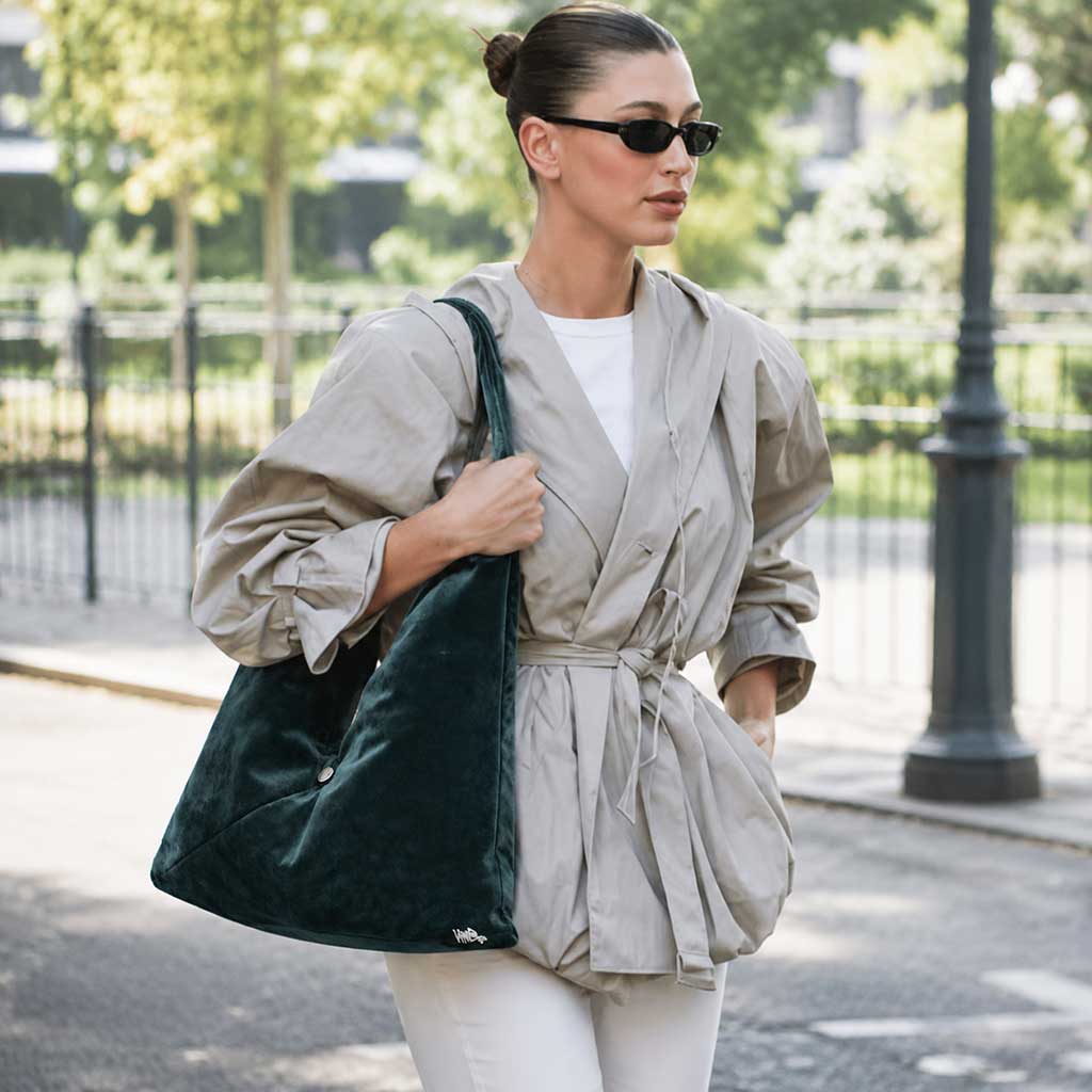 OVERSIZED | Χειροποίητη Βελούδινη Τσάντα Ώμου Shopper - Green