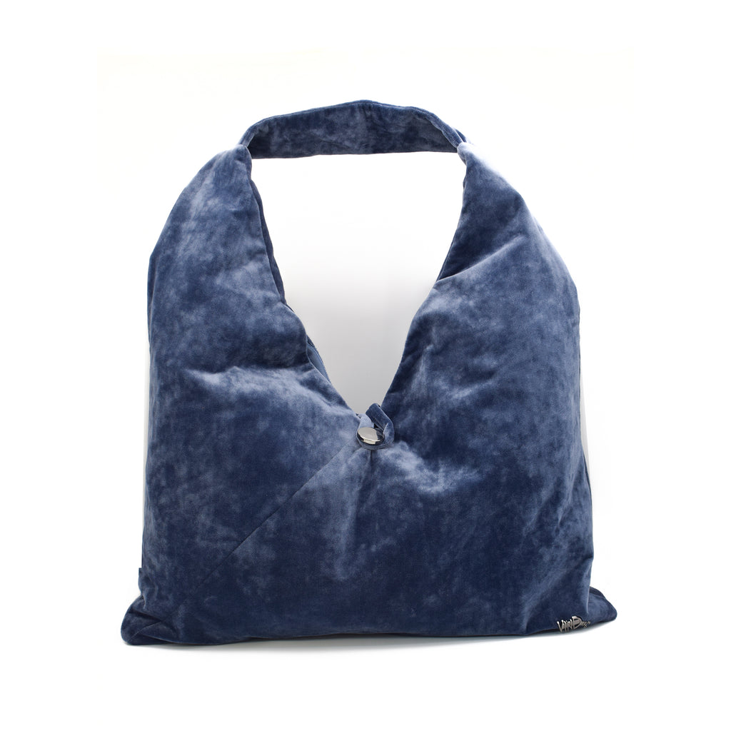 OVERSIZED | Χειροποίητη Βελούδινη Τσάντα Ώμου Shopper - Indigo