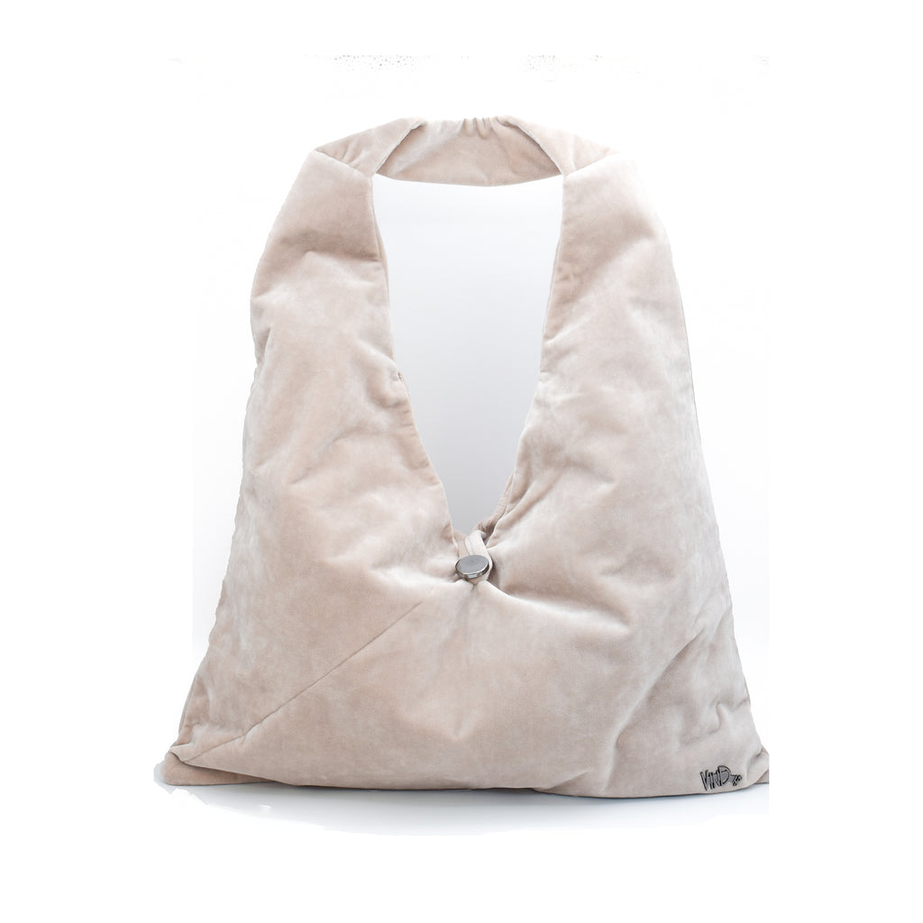 OVERSIZED | Χειροποίητη Βελούδινη Τσάντα Ώμου Shopper - Latte