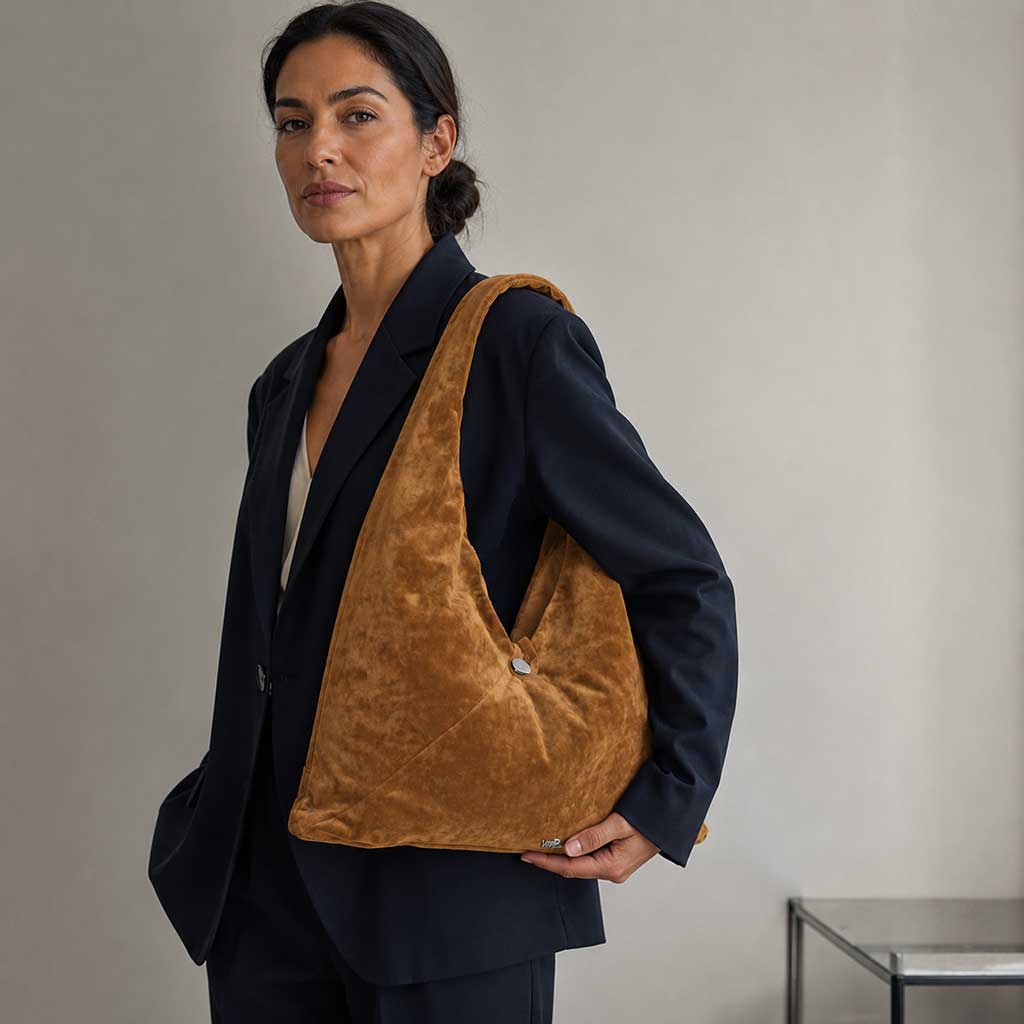 OVERSIZED | Χειροποίητη Βελούδινη Τσάντα Ώμου Shopper - Mustard