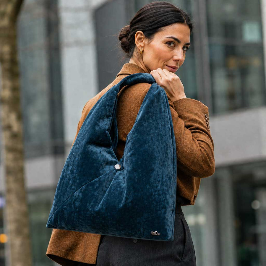 OVERSIZED | Χειροποίητη Βελούδινη Τσάντα Ώμου Shopper – Petrol