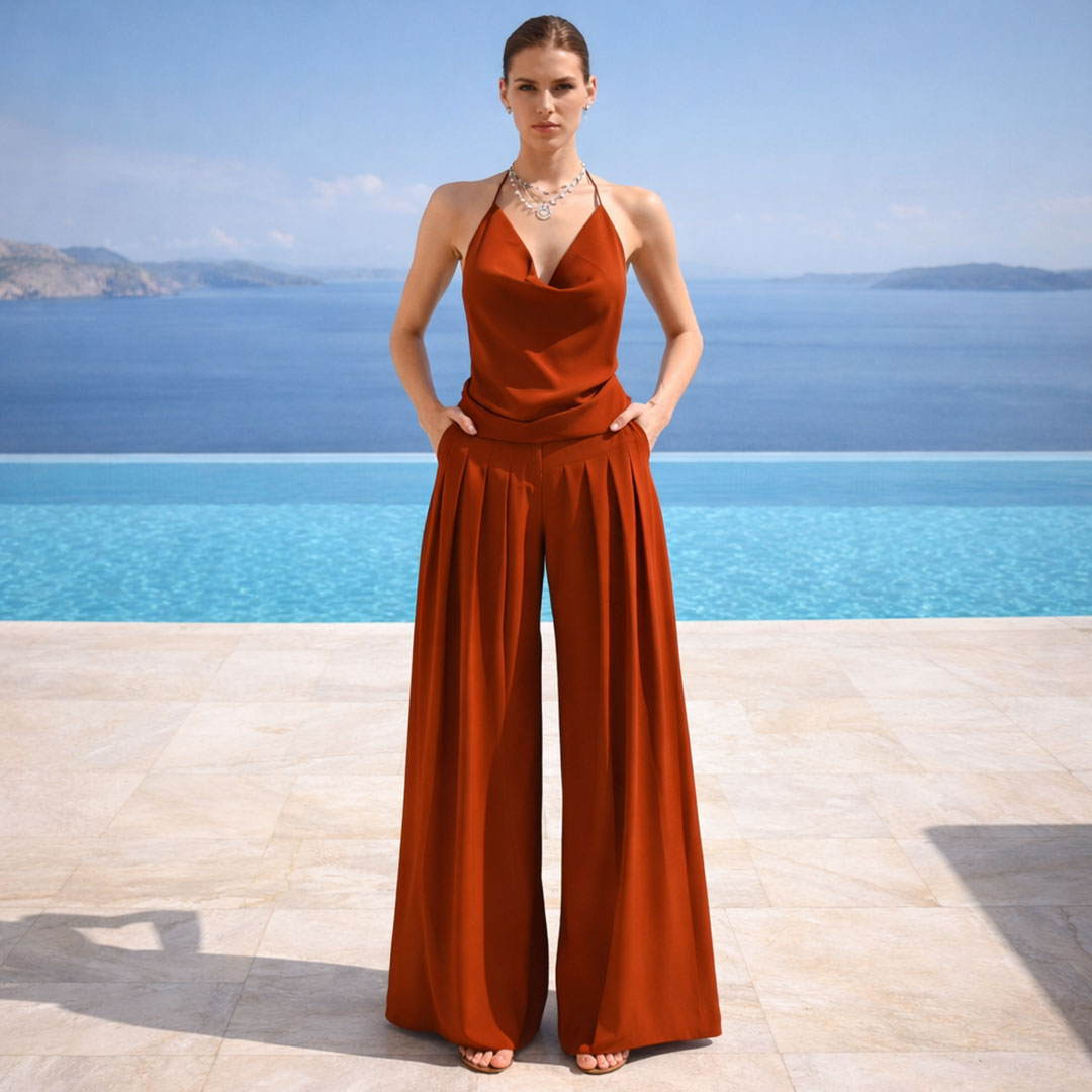 TERRACOTTA PIETA PANTS: Χειροποίητη παντελόνα palazzo, βισκόζ