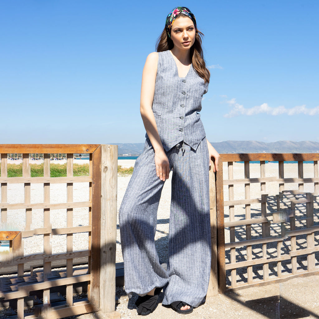 Παντελόνα Wide-Leg, Βισκόζη-Λινό, 5 χρώματα, χειροποίητη