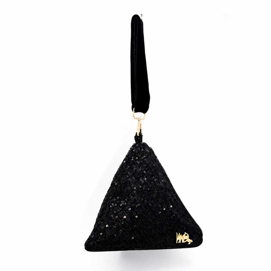 PYRAMID | Χειροποίητη Τσάντα Πυραμίδα με Παγιέτες με κρόσσια – Black
